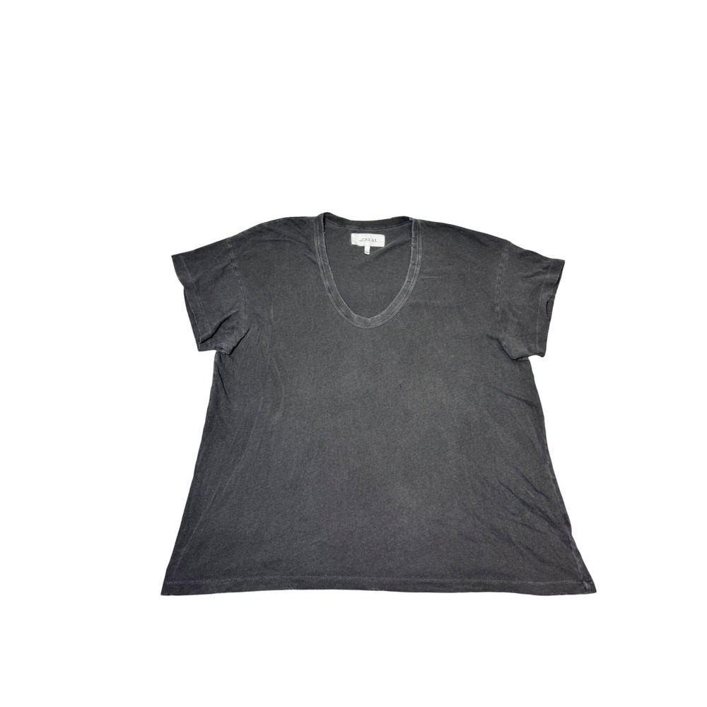 The Great. Distressed V Neck Tee Size 1/S Oversized Charcoal Loungewear